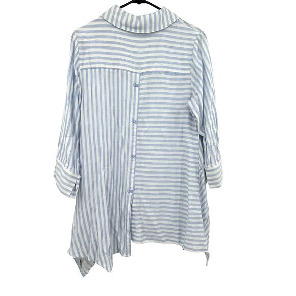Soft Surroundings Size Small Button Up Blue Striped Shirt Square Buttons Blouse - Picture 2 of 5